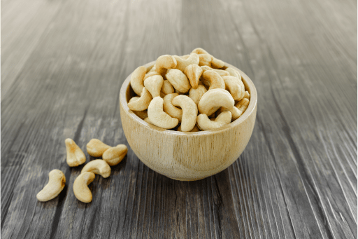 Cashew dry fruits in a wooden bowl