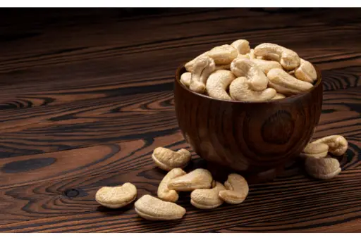 Cashews dry fruits in wooden bowl