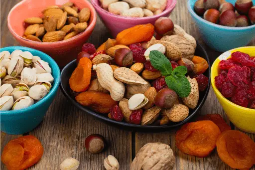 Different dry fruits in bowls