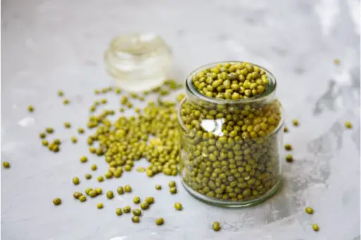 Green moong dal in glass jar