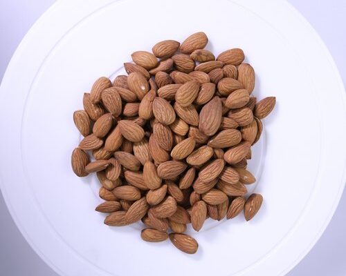 Nonpareil almonds in a plate