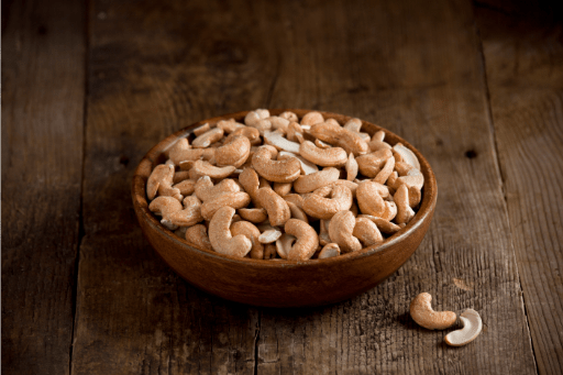 Cashews in wooden bowl