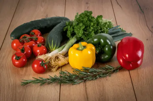 Vegetables in wooden background