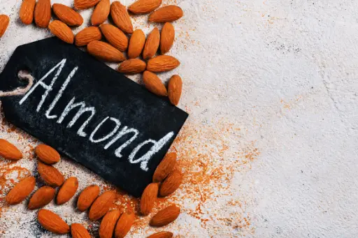 Almonds on white background